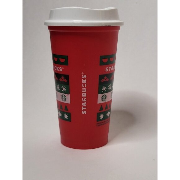 Starbucks Christmas Reusable Tall Cup With Lid Red Green White Mug Plastic - Picture 9 of 12